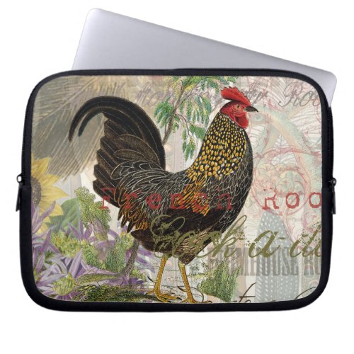 Vintage Rooster French Collage Farm Pet Laptop Sleeve