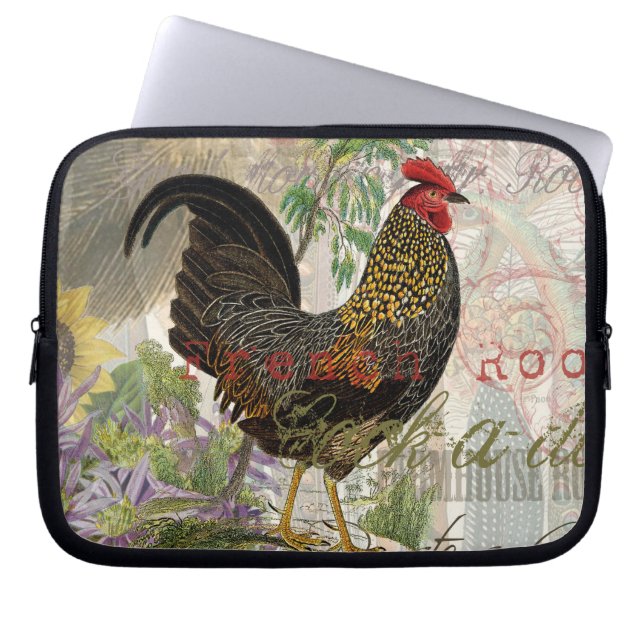 Vintage Rooster French Collage Farm Pet Laptop Sleeve (Front)