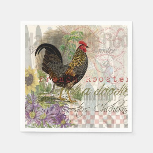 Vintage Rooster French Collage Farm Pet Napkins