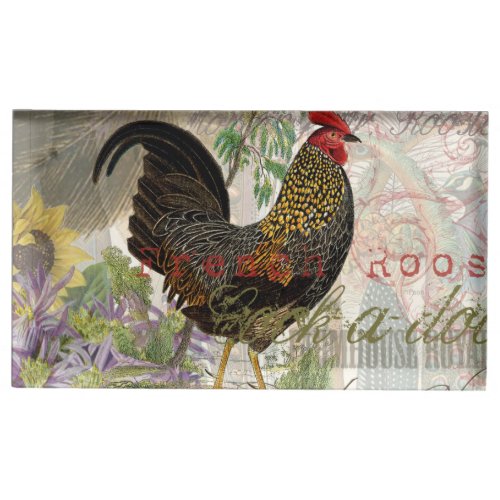 Vintage Rooster French Collage Farm Pet Place Card Holder