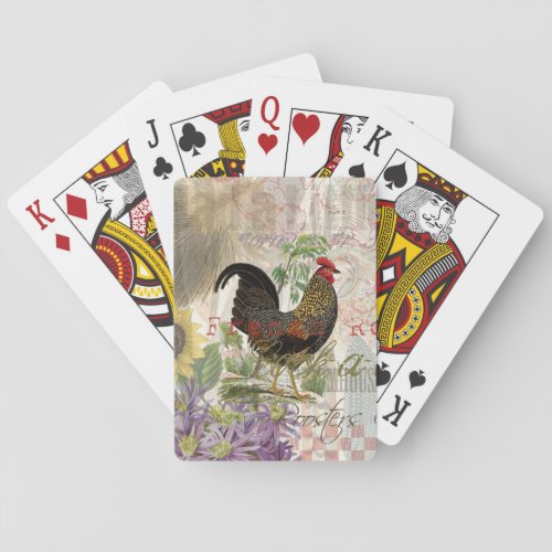 Vintage Rooster French Collage Farm Pet Poker Cards