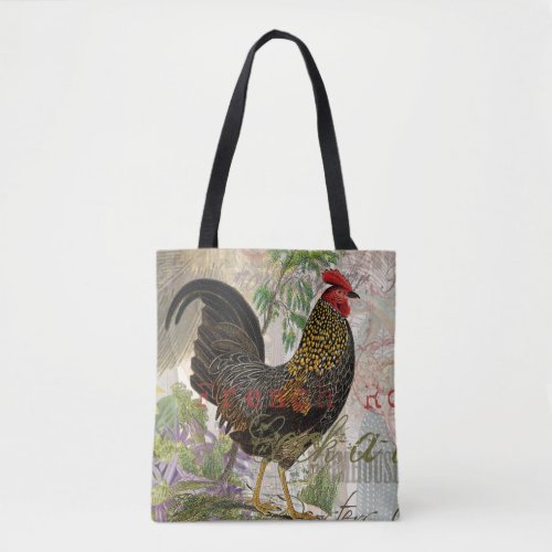 Vintage Rooster French Collage Farm Pet Tote Bag