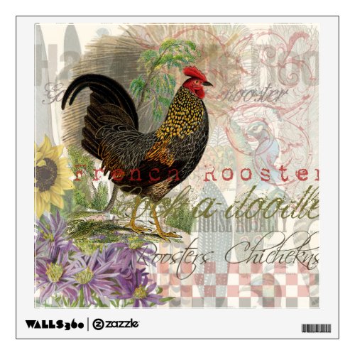 Vintage Rooster French Collage Farm Pet Wall Sticker