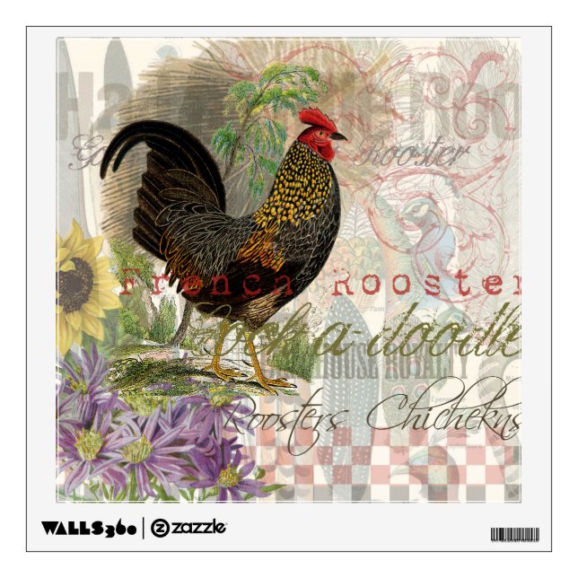 Vintage Rooster French Collage Farm Pet Wall Sticker (Front)