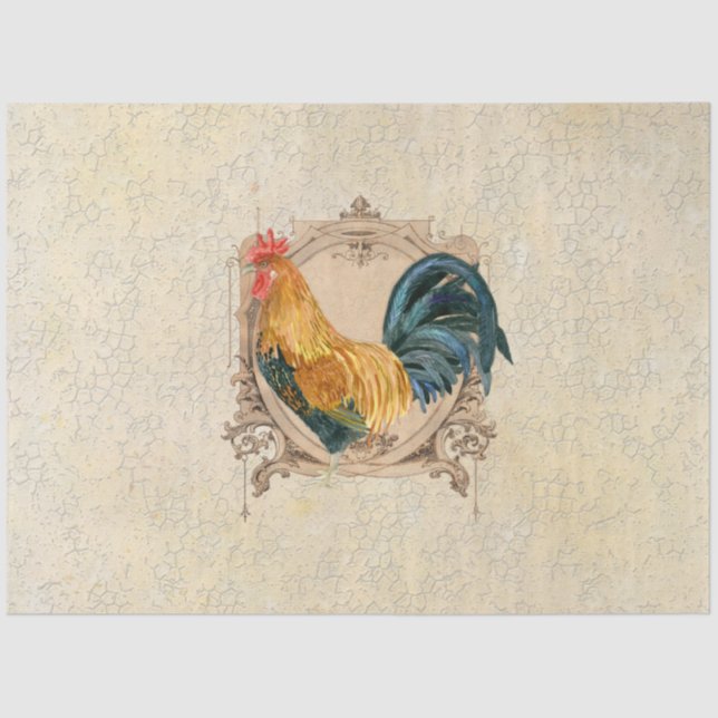 Vintage Rooster French Kitchen Damask Decoupage Tissue Paper (Front)