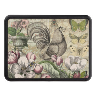 Vintage Rooster Garden Collage Art: French Country Hitch Cover