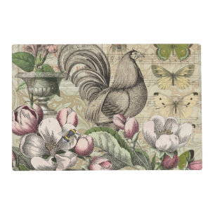 Vintage Rooster Garden Collage Art: French Country Placemat