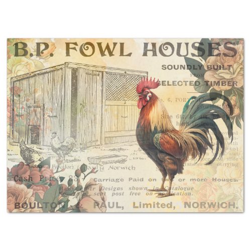 Vintage Rooster Hen House Advert Decoupage Tissue  Tissue Paper