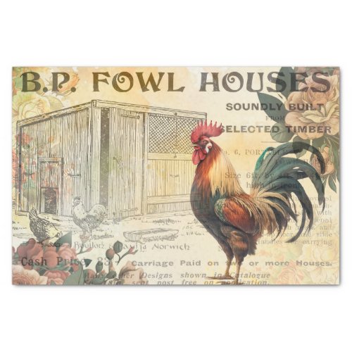 Vintage Rooster Hen House Advert Decoupage Tissue  Tissue Paper