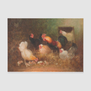 Vintage Rooster, Hens, and Chicks Painting Tissue Paper