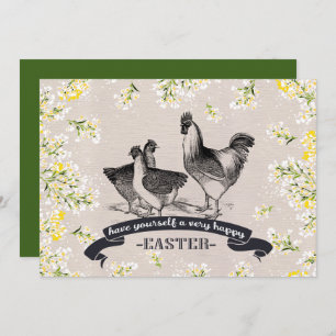 Vintage Rooster & Hens Easter Brunch  Invitation