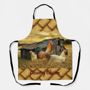 Vintage Rooster Hens Rustic Barn Coop Apron