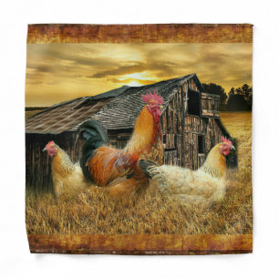 Vintage Rooster Hens Rustic Barn Coop Bandana