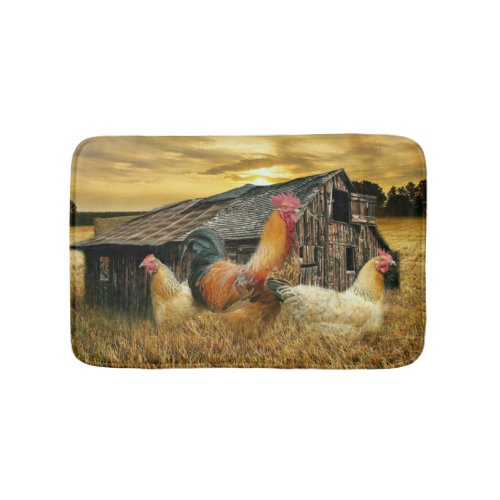 Vintage Rooster Hens Rustic Barn Coop Bath Mat