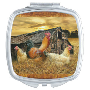 Vintage Rooster Hens Rustic Barn Coop Compact Mirror