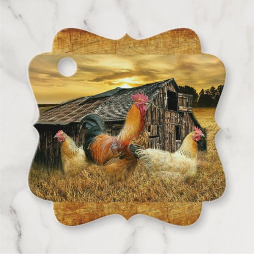 Vintage Rooster Hens Rustic Barn Coop Favor Tags