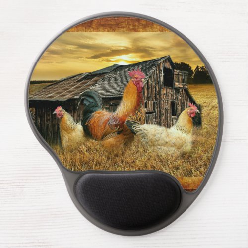 Vintage Rooster Hens Rustic Barn Coop Gel Mouse Pad
