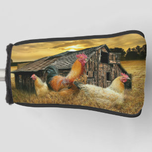 Vintage Rooster Hens Rustic Barn Coop Golf Head Cover