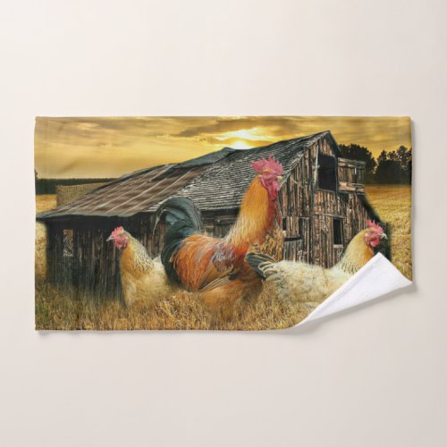 Vintage Rooster Hens Rustic Barn Coop Hand Towel