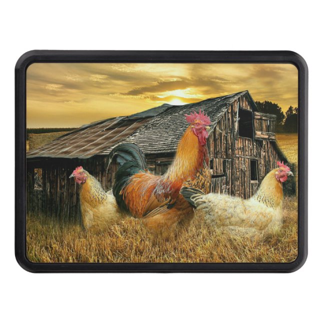 Vintage Rooster Hens Rustic Barn Coop Hitch Cover (Front)