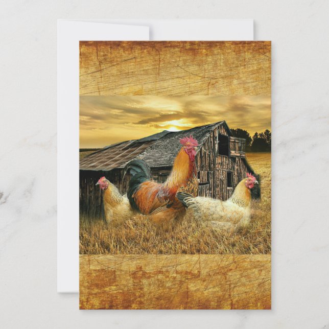 Vintage Rooster Hens Rustic Barn Coop Invitation (Front)
