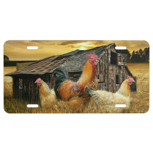 Vintage Rooster Hens Rustic Barn Coop License Plate