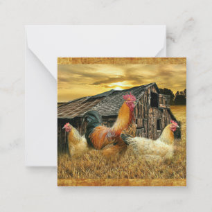 Vintage Rooster Hens Rustic Barn Coop Note Card