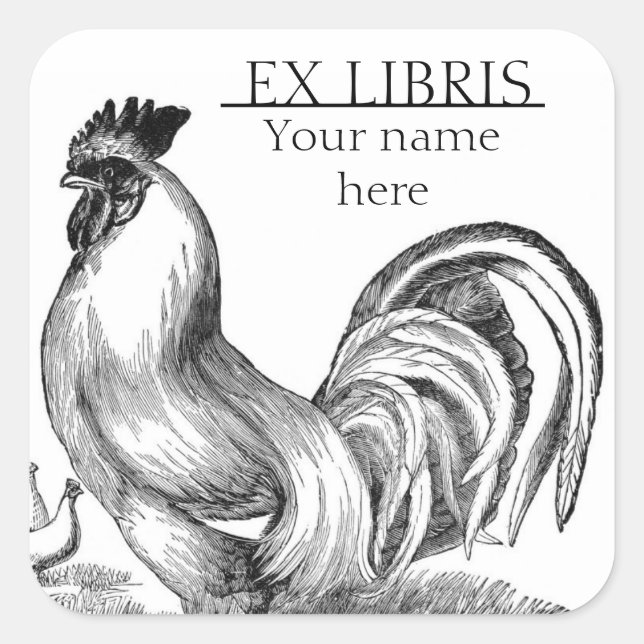 Vintage rooster illustration bookplate (Front)