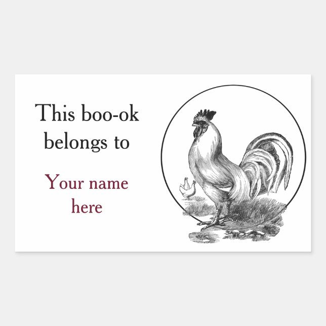 Vintage rooster illustration bookplate (Front)