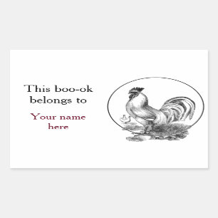 Vintage rooster illustration bookplate