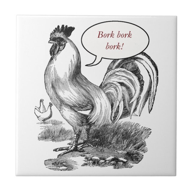 Vintage rooster illustration ceramic tile (Front)