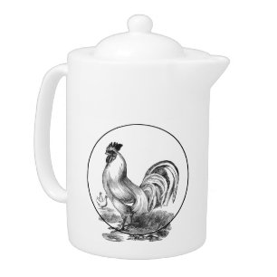 Vintage rooster illustration teapot