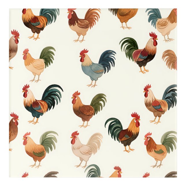 Vintage Rooster Pattern Farmhouse Style Acrylic Print (Front)