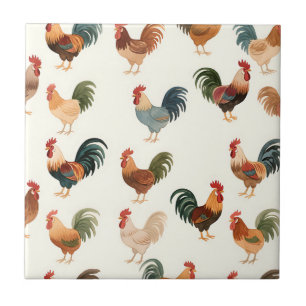 Vintage Rooster Pattern Farmhouse Style Ceramic Tile