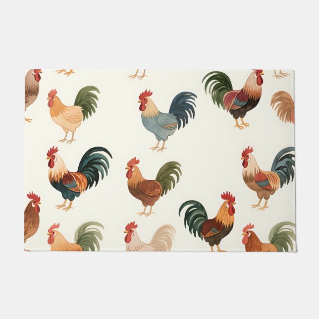 Vintage Rooster Pattern Farmhouse Style Doormat (Front)