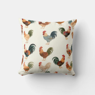 Vintage Rooster Pattern Farmhouse Style Throw Pillow