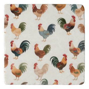 Vintage Rooster Pattern Farmhouse Style Trivet