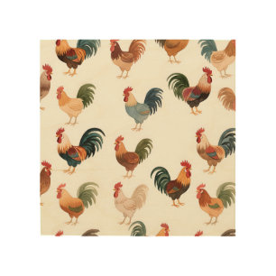 Vintage Rooster Pattern Farmhouse Style Wood Wall Art
