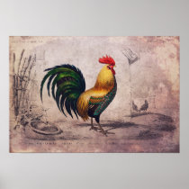 Vintage Rooster Poster or Decoupage Paper