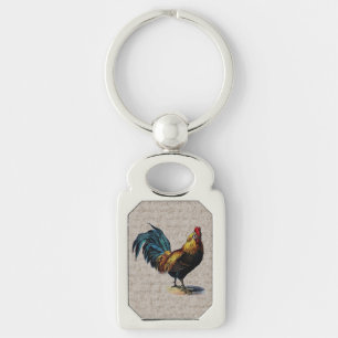 Vintage Rooster Retro Chicken Antique Text Birds Keychain
