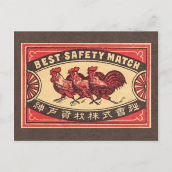 Vintage Rooster Safety Match Label Postcard by Kinder_Kleider at Zazzle