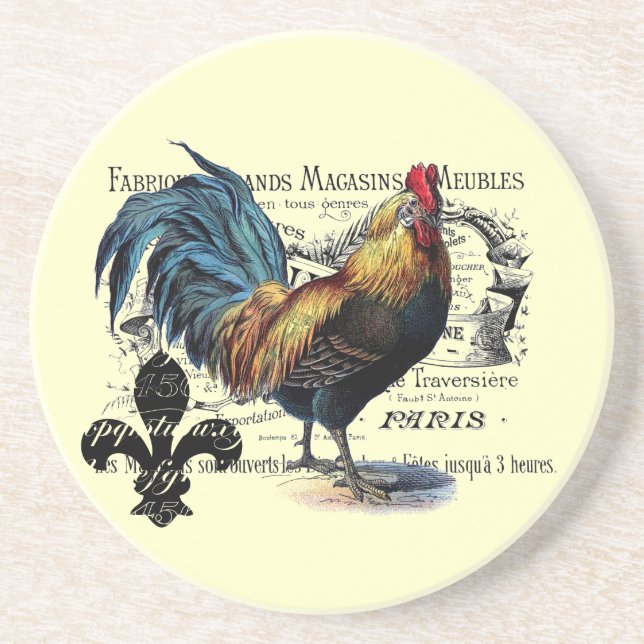 Vintage Rooster Sandstone Coaster (Front)