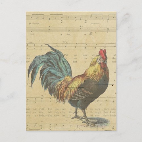 Vintage Rooster Sheet Music Notes Rustic Country