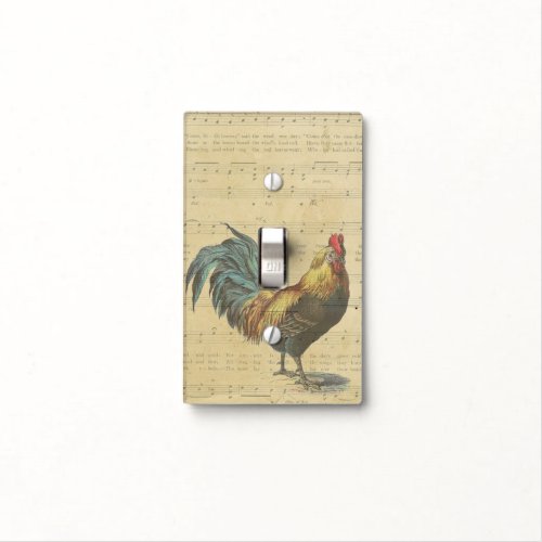 Vintage Rooster Sheet Music Notes Rustic Country Light Switch Cover