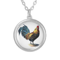 Vintage rooster silver plated necklace
