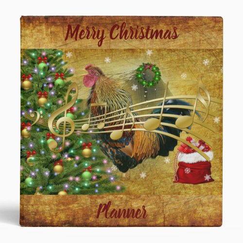 Vintage Rooster Singing Christmas Carols 3 Ring Binder