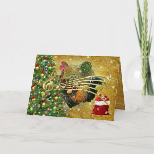 Vintage Rooster Singing Christmas Carols Holiday Card