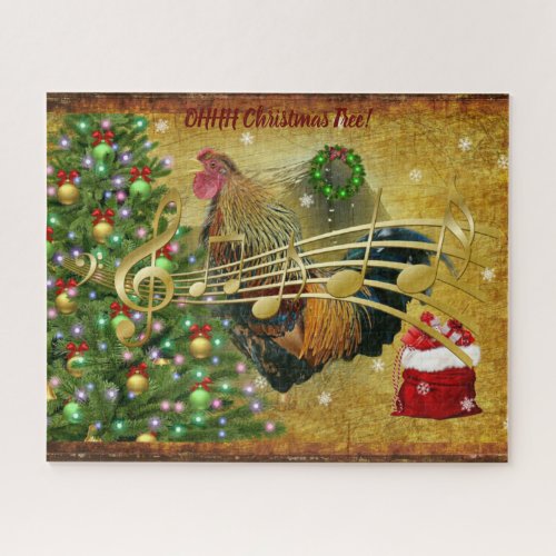 Vintage Rooster Singing Christmas Carols Jigsaw Puzzle