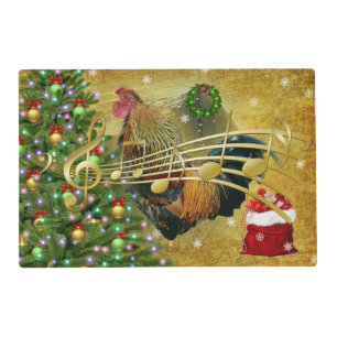 Vintage Rooster Singing Christmas Carols Placemat