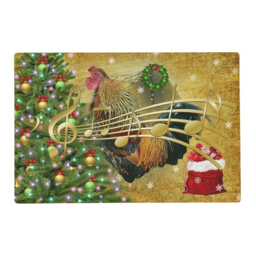 Vintage Rooster Singing Christmas Carols Placemat